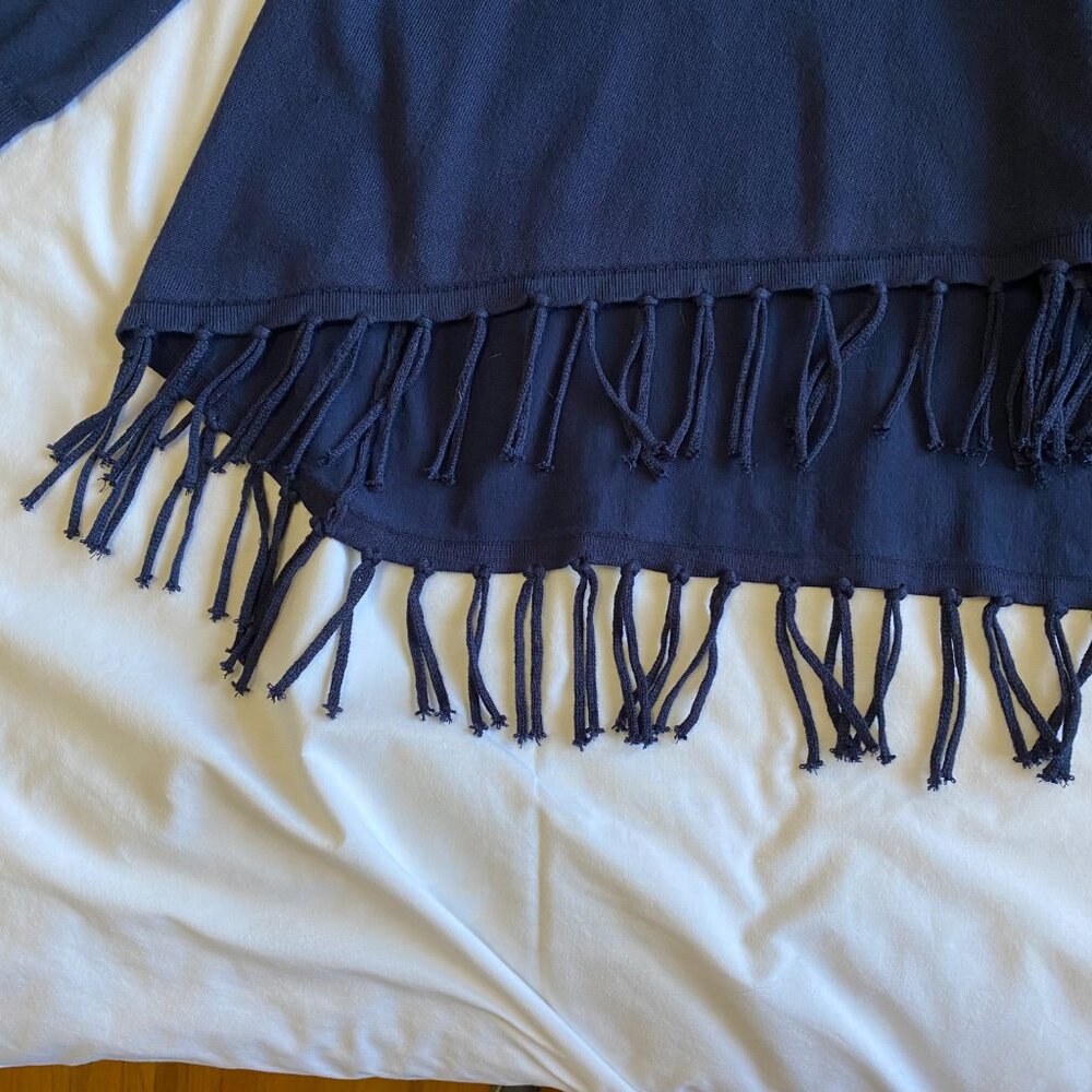 JOSEPH A. Navy Blue Rayon Fringe Hem Open Cardigan High-Low Sweater S - Picture 8 of 15